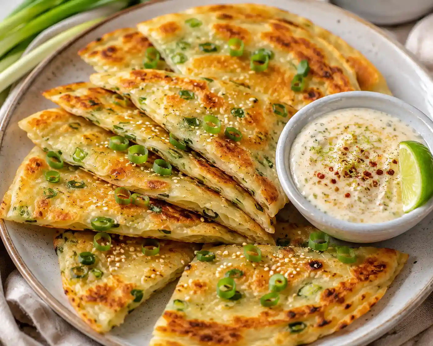 Scallion Pancakes with Lime Crema