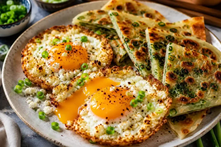 Yummy Fried Feta Eggs with Scallion Pancakes