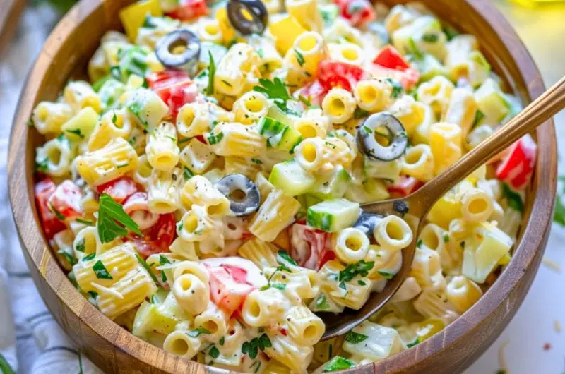 pasta salad with vegetables and creamy 