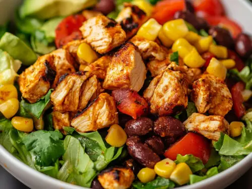 Zesty Southwest chicken salad with bold flavors and a drizzle of chipotle lime dressing