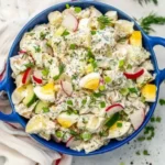 Creamy potato salad made with boiled eggs and celery