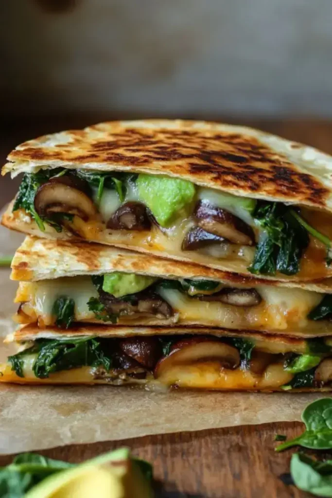 Crispy-Mushroom-Spinach-and-Avocado-Quesadillas