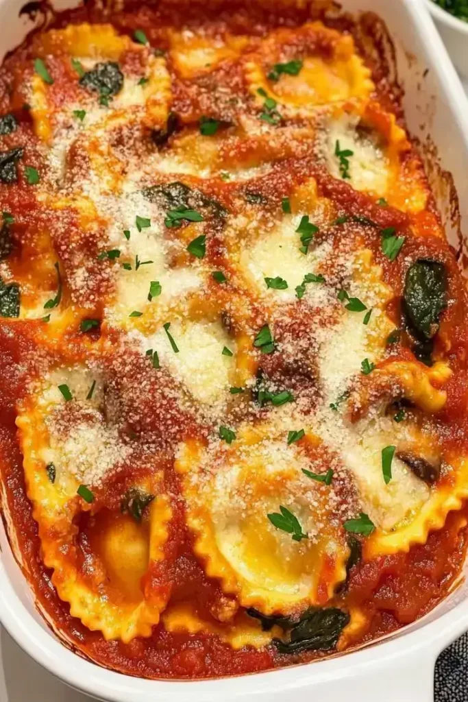 Baked Ravioli with Spinach and Mushrooms