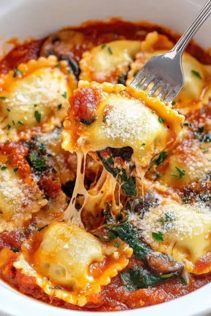 Baked Ravioli with Spinach and Mushrooms