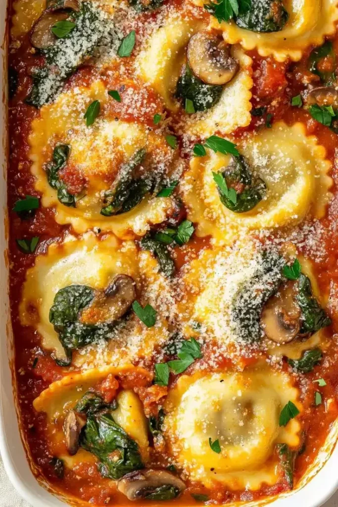 Baked-Ravioli-with-Spinach-and-Mushrooms