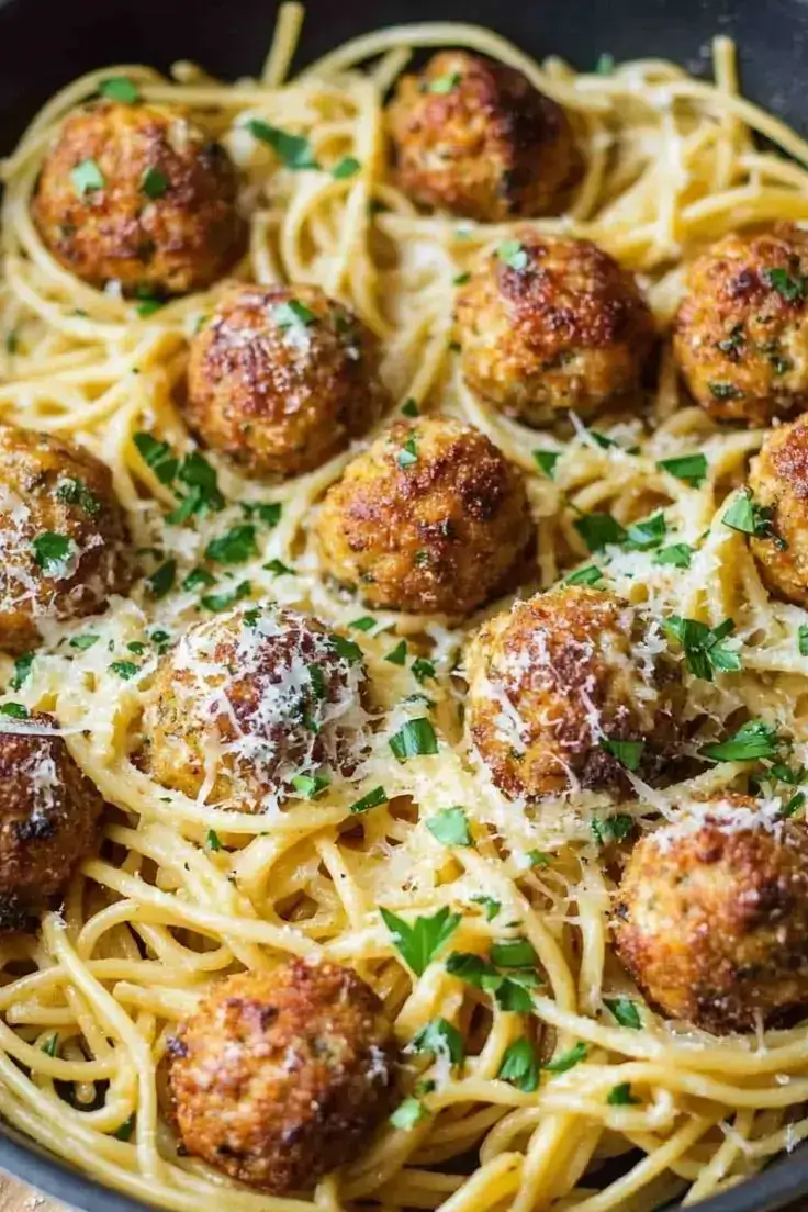 Garlic-Herb-Spaghetti-with-Baked-Chicken-Meatballs