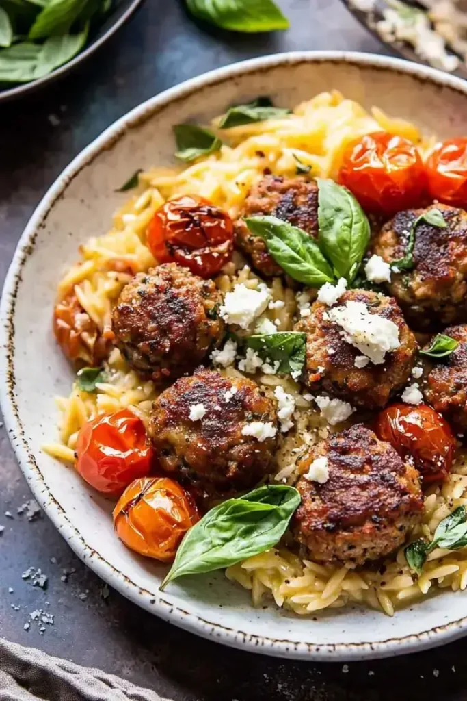 Greek-Meatballs-and-Orzo-Skillet