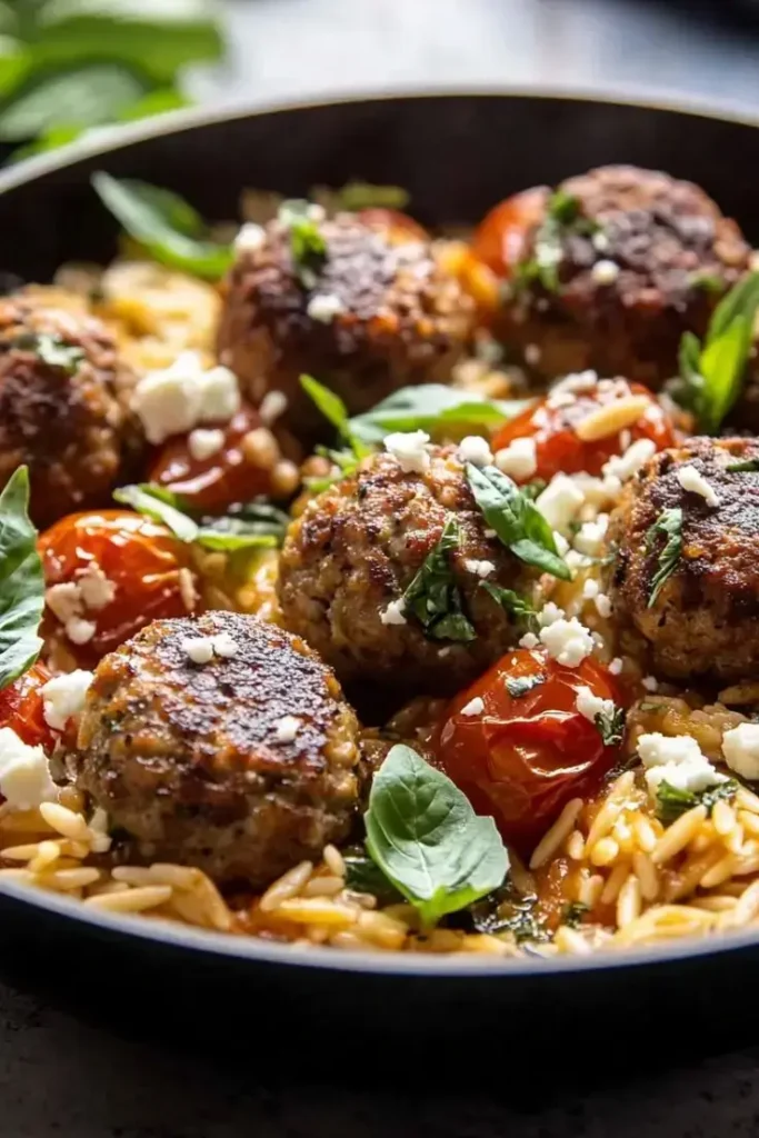 Greek-Meatballs-and-Orzo-Skillet
