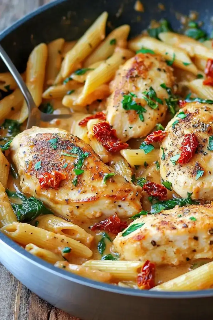 One-Pan-Tomato-Spinach-Chicken-Pasta-