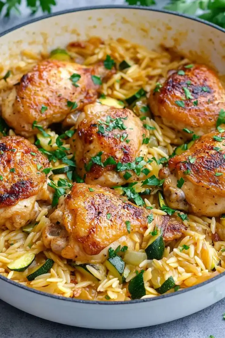 Skillet-Garlic-Butter-Chicken-with-Zucchini-Orzo