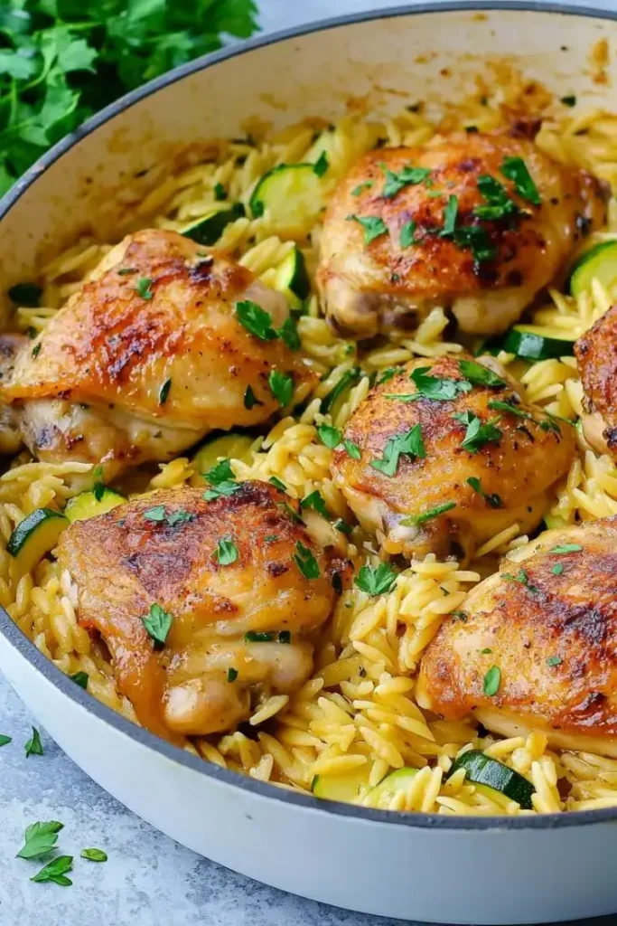 Skillet-Garlic-Butter-Chicken-with-Zucchini-Orzo