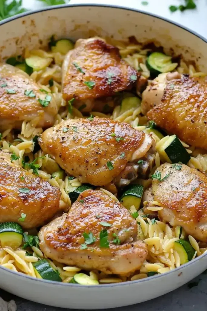 Skillet-Garlic-Butter-Chicken-with-Zucchini-Orzo