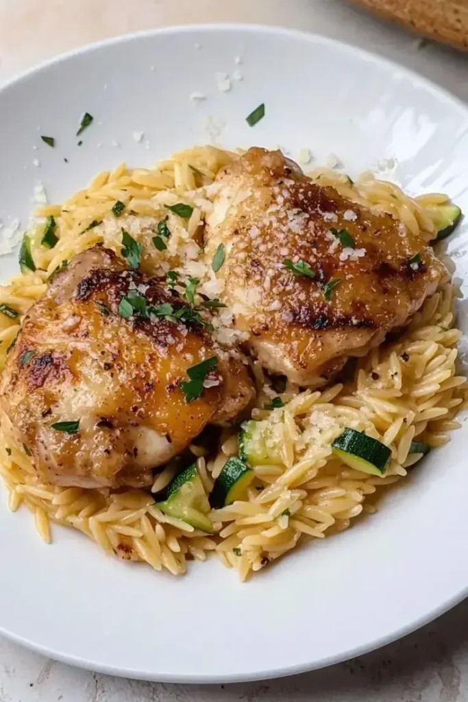 Skillet-Garlic-Butter-Chicken-with-Zucchini-Orzo