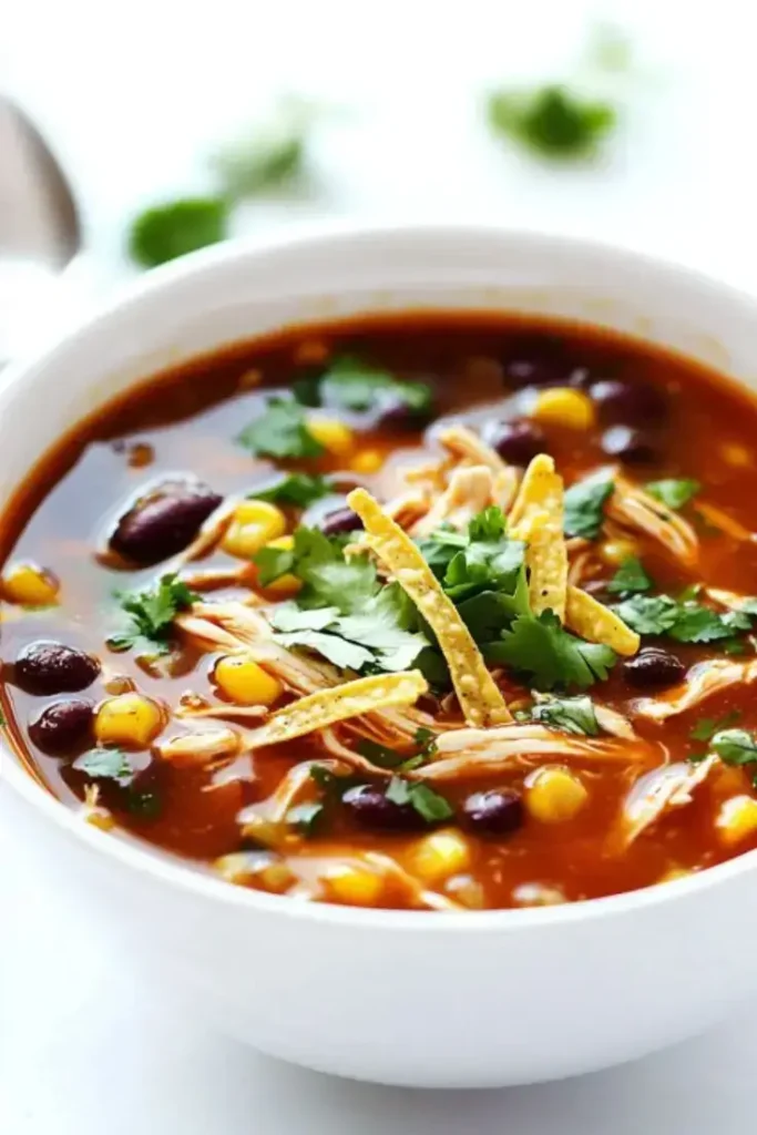 Frequently Asked Questions
Can I use rotisserie chicken?

Yes! Add shredded rotisserie chicken during the final 1 hour of cooking.

Can I make this on the stovetop instead?

Absolutely. Simmer for 25–30 minutes and finish with cream cheese at the end.

Is the soup spicy?

It’s mild, but you can adjust the heat however you like.

Can I use frozen chicken?

Not recommended for slow cookers for safety reasons.

⭐ Conclusion

This Slow Cooker Chicken Enchilada Soup is everything a comfort meal should be—creamy, bold, hearty, and incredibly easy to make. With simple ingredients and almost no effort, you get a satisfying dinner that tastes like it’s been cooked all day… because it has! Whether you're feeding guests, meal prepping, or craving warm comfort on a cold night, this soup delivers every single time. Make it once, and it will instantly become a staple in your kitchen.