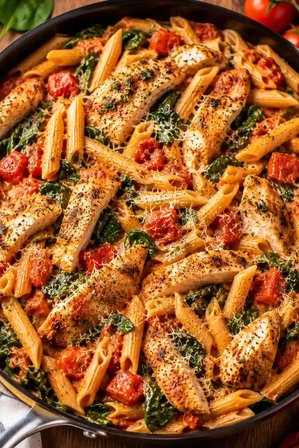 Tomato Chicken and Spinach Pasta