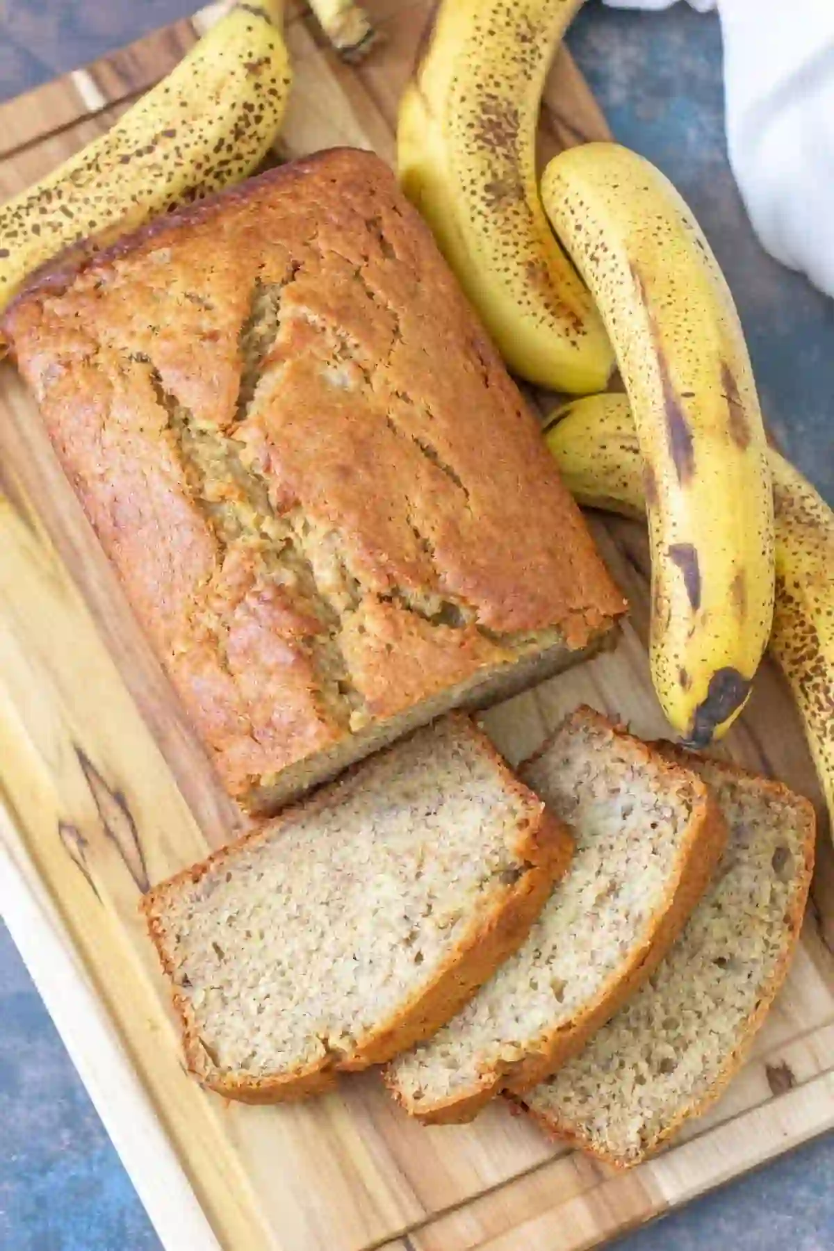 Freshly baked homemade banana bread loaf with a golden brown crust.