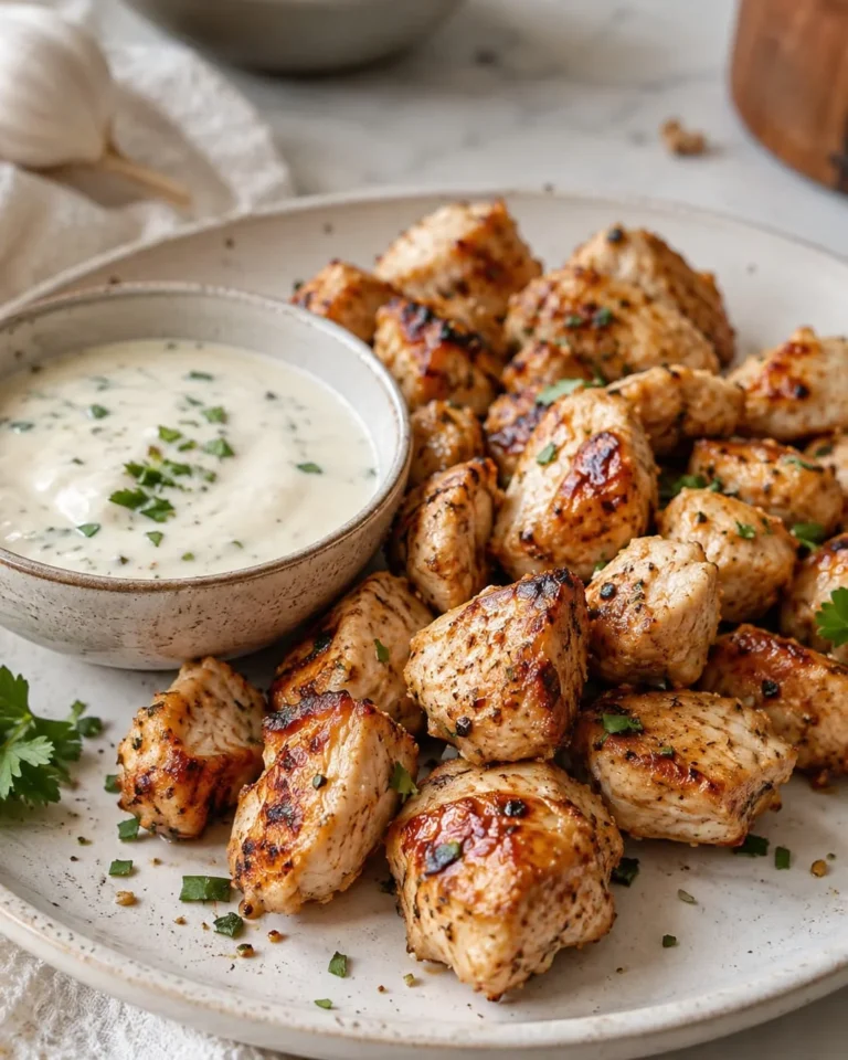 Grilled Chicken Bites with Creamy Garlic Sauce