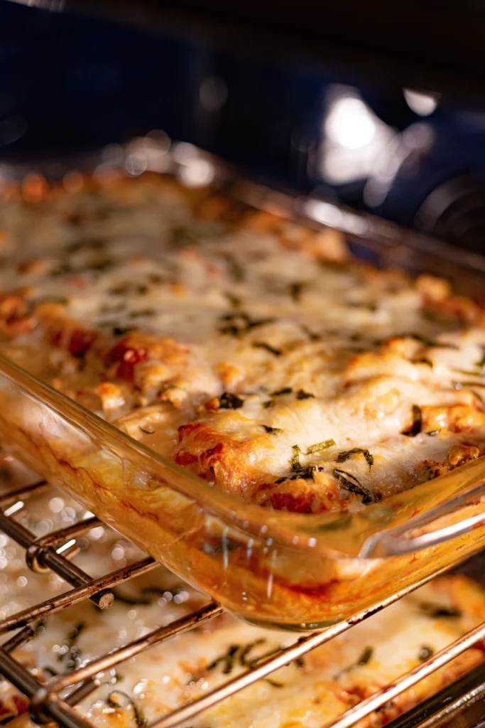 Golden baked cheesy pasta casserole