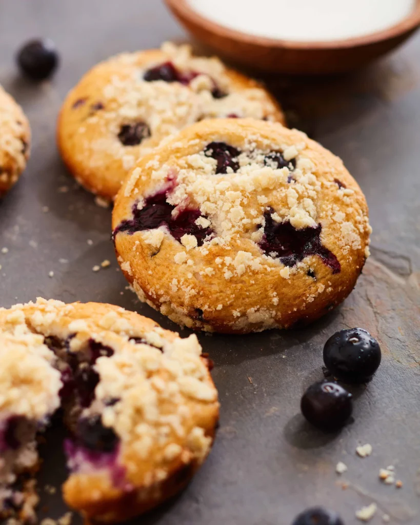 Golden blueberry oat bakes with fresh blueberries on the side
