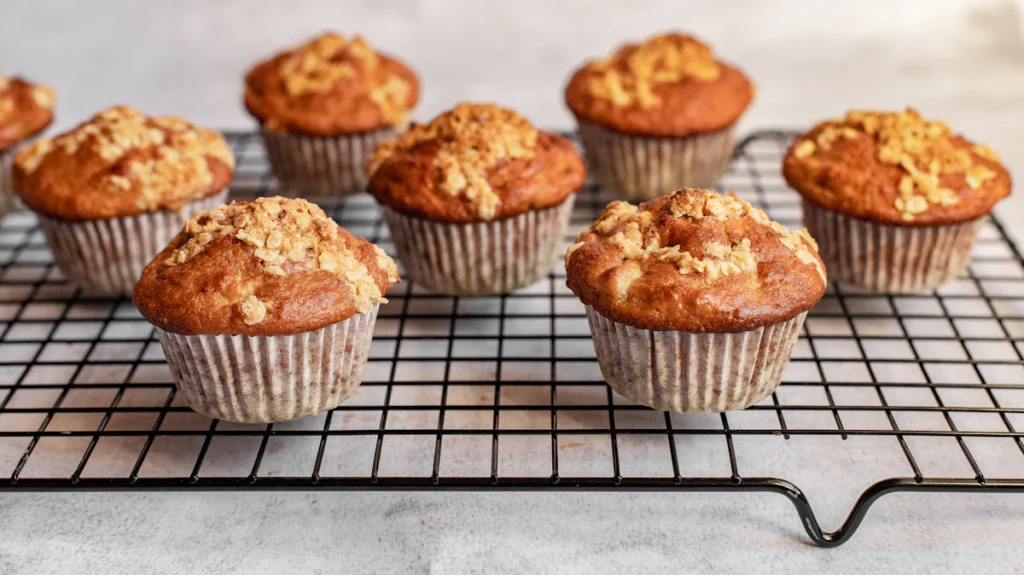 Blueberry muffins cooling on a wire rack