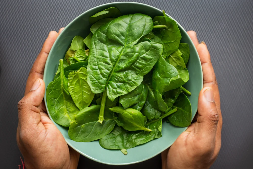 A bowl of fresh baby spinach