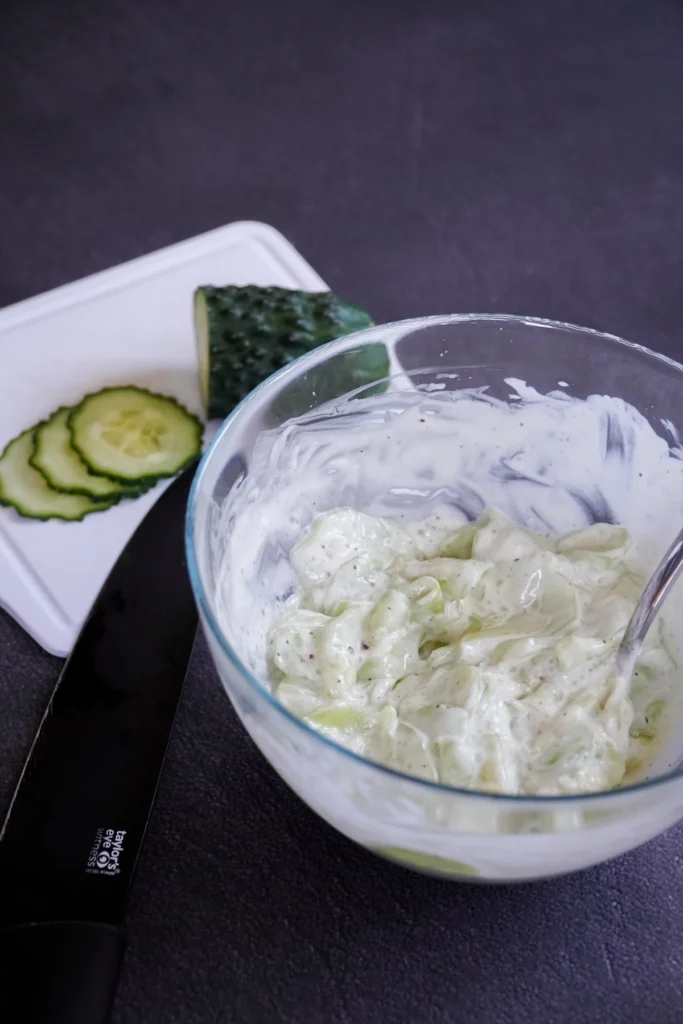 Bowl of creamy tzatziki sauce