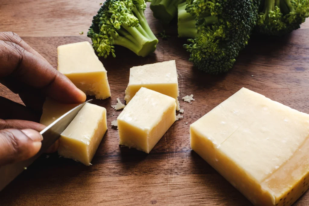 Fresh broccoli and cheddar cheese, key ingredients for chicken broccoli rice casserole