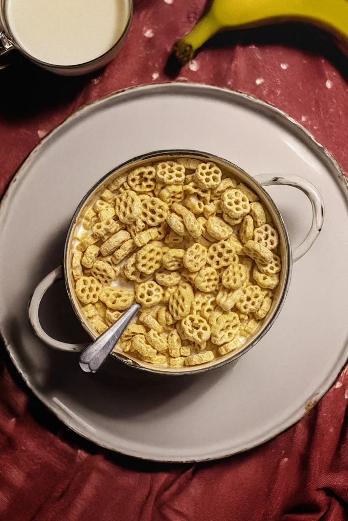 Cheesy pasta stirred in a pot