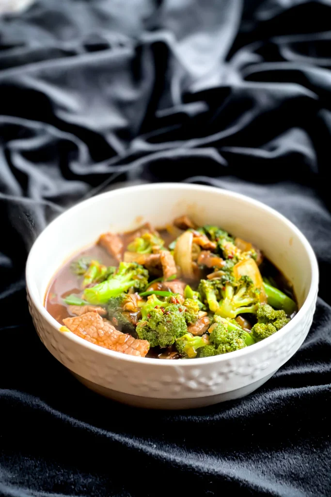 Chicken and broccoli stir fry in a bowl