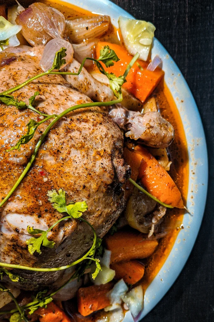 Chicken pot roast with carrots and potatoes