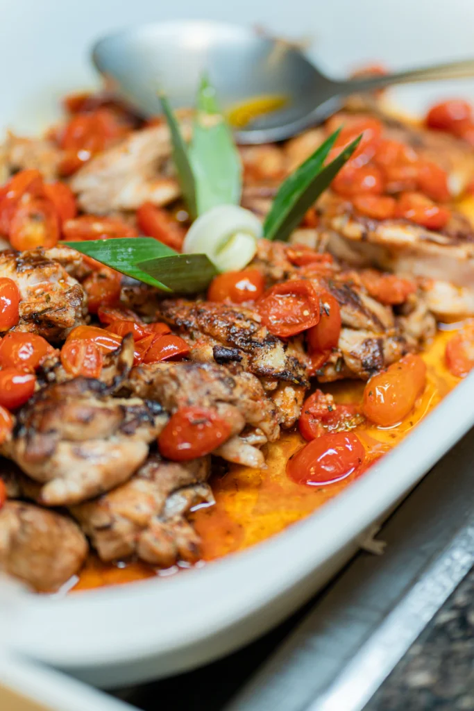 Chicken Provençal with tomatoes, olives and herbs