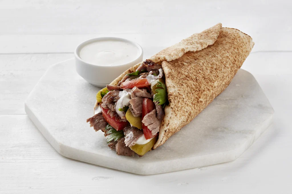 Chicken shawarma wrap with garlic sauce