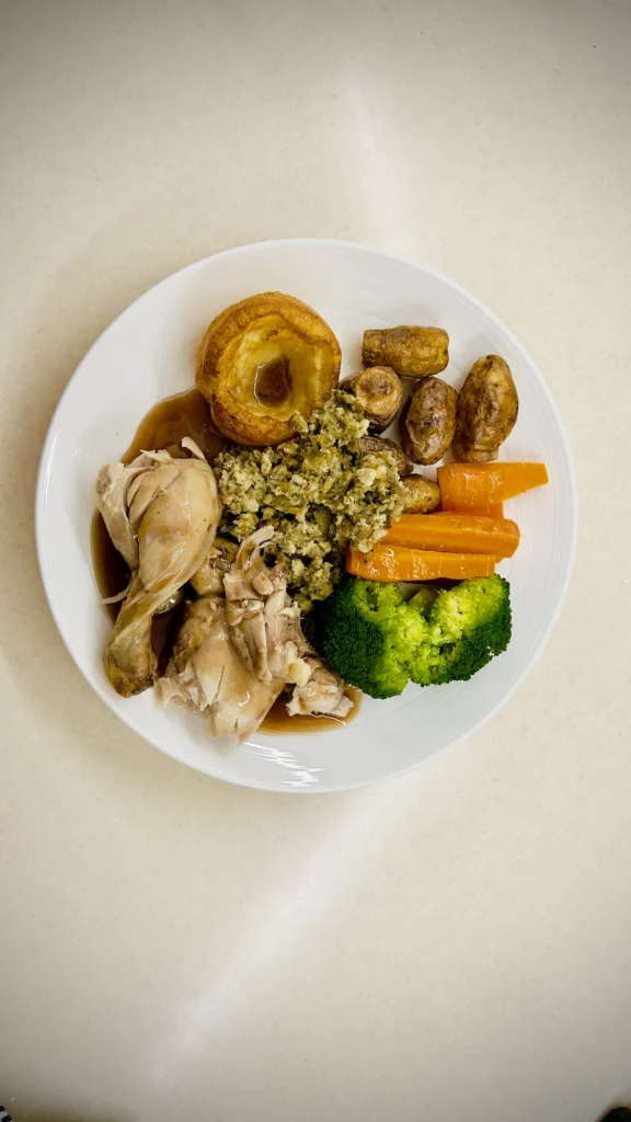 Roast chicken dinner with vegetables