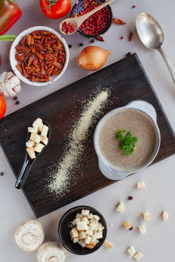 Chopped mushrooms on a cutting board