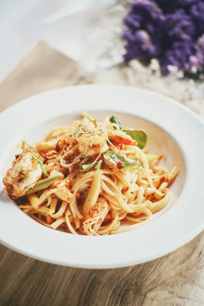 Shrimp linguine in a creamy sauce