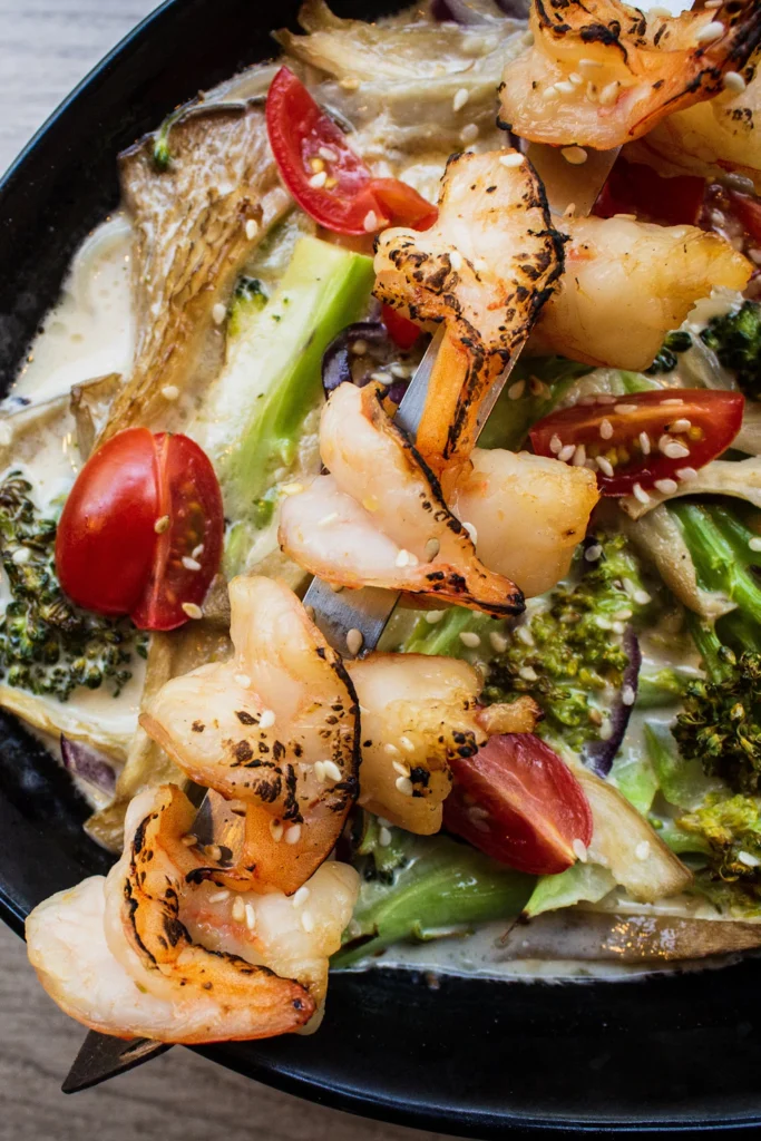 Shrimp stir fry with colorful vegetables