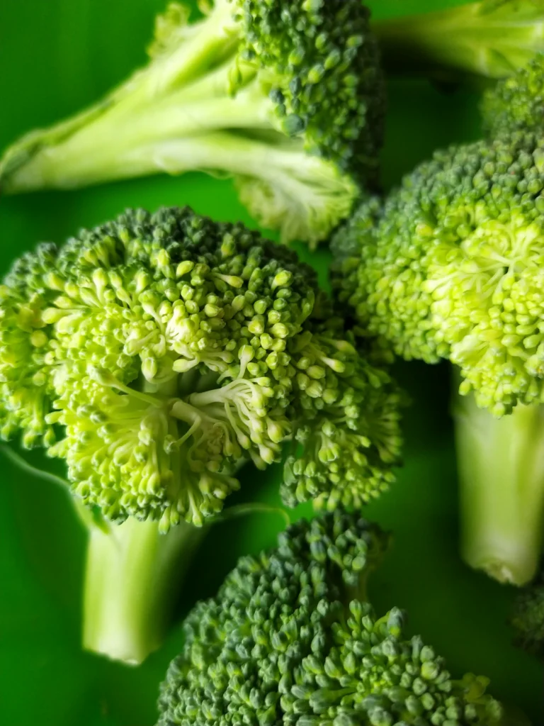 Fresh green broccoli florets for a chicken and broccoli bake