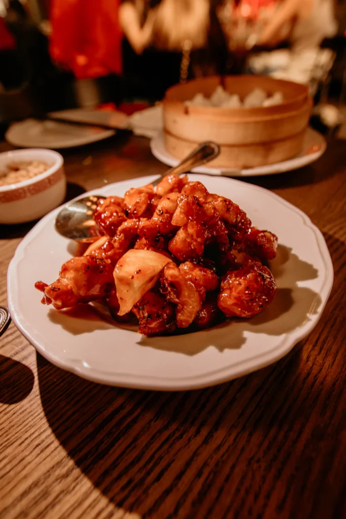 Crispy General Tso's chicken with sesame seeds