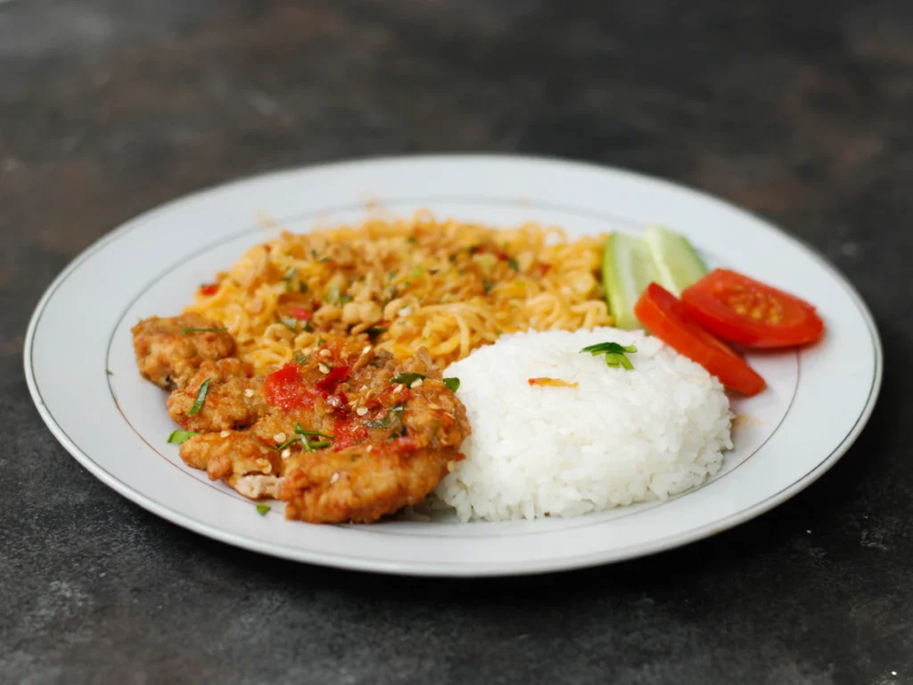 Golden baked garlic chicken with rice