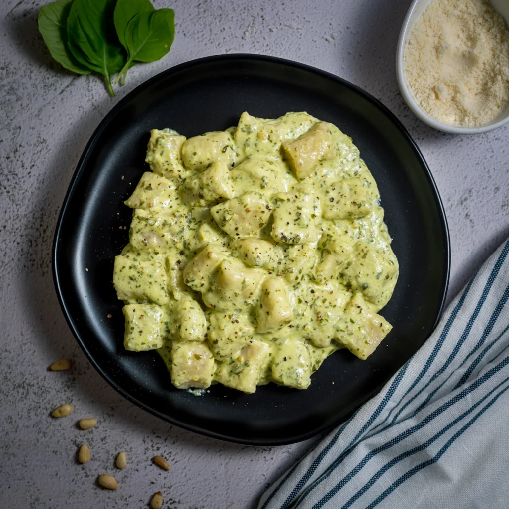 Gnocchi tossed in green pesto