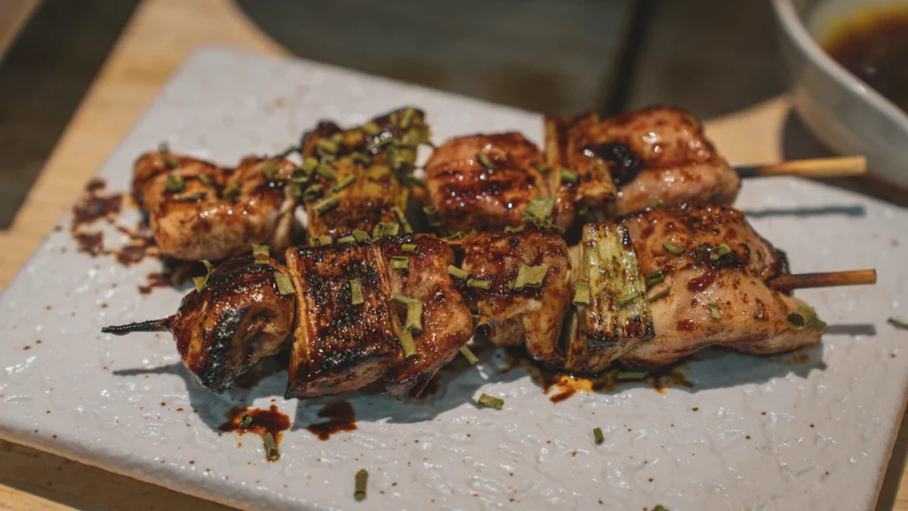 Charred grilled chicken pieces