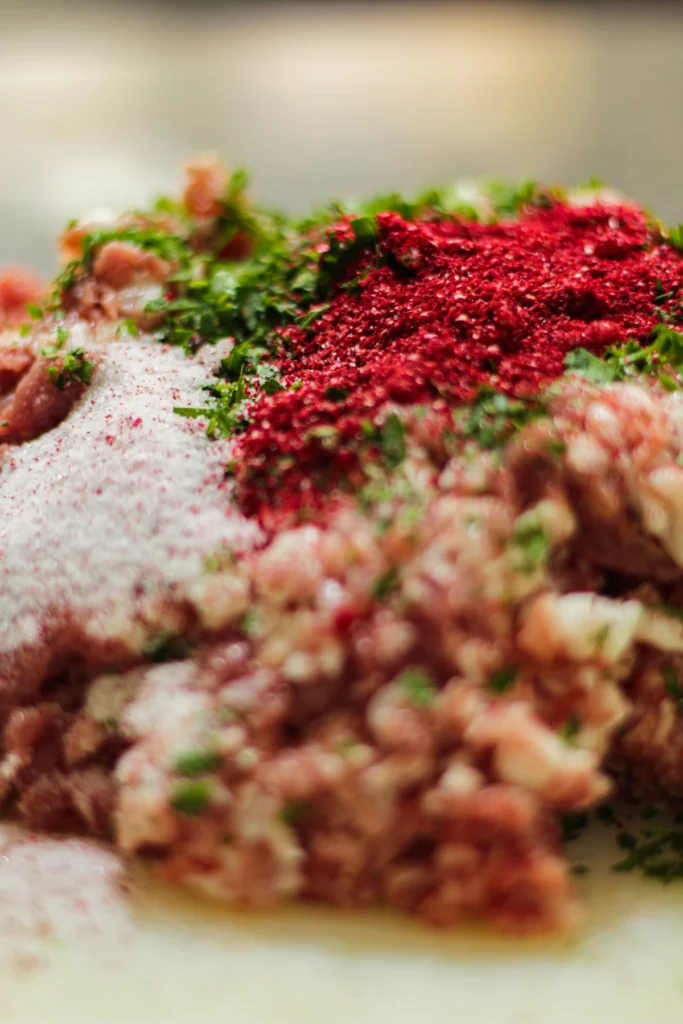 Raw ground beef for the spaghetti meat sauce