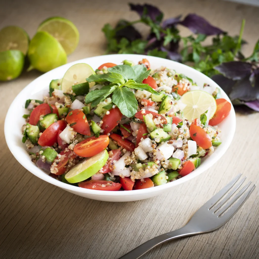 Colorful healthy salad bowl ready for meal prep lunch