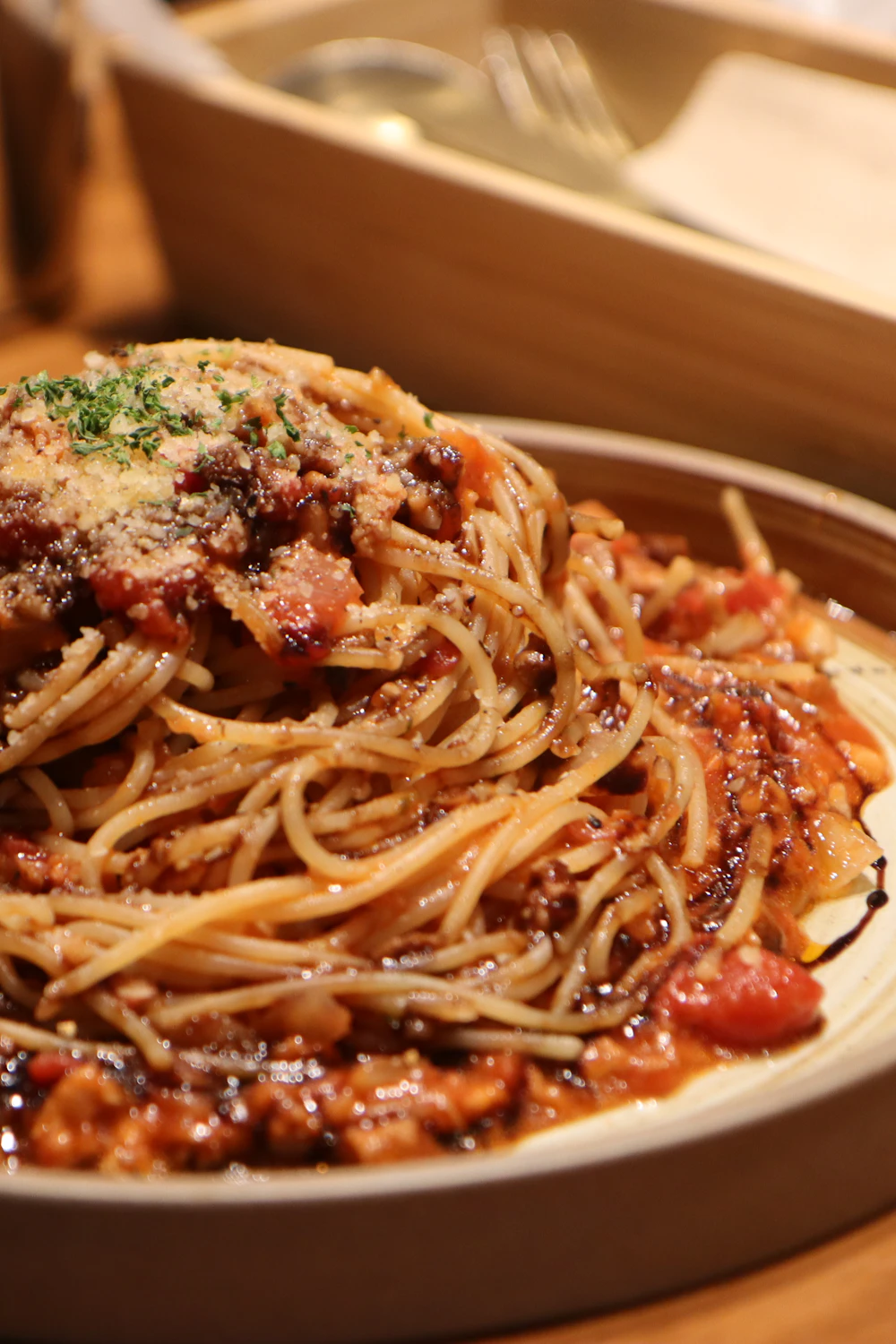 Spaghetti with homemade Bolognese sauce