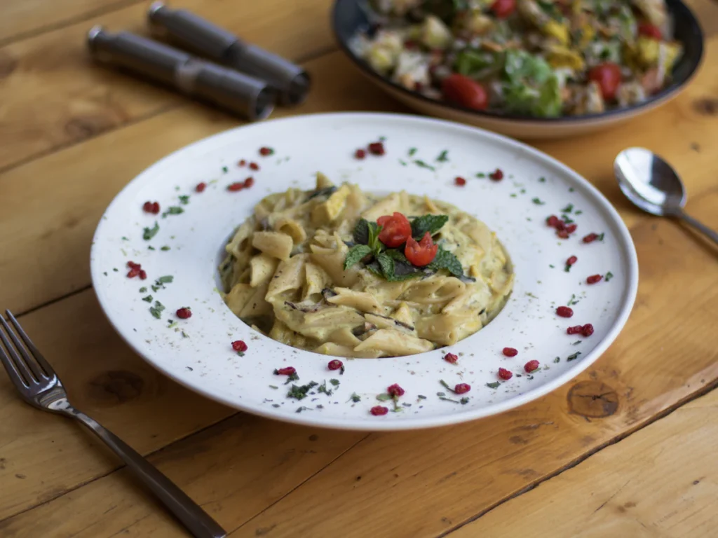 Mushroom tortellini served with Parmesan