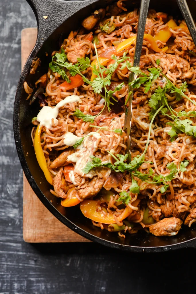 One pot chicken and rice in a skillet
