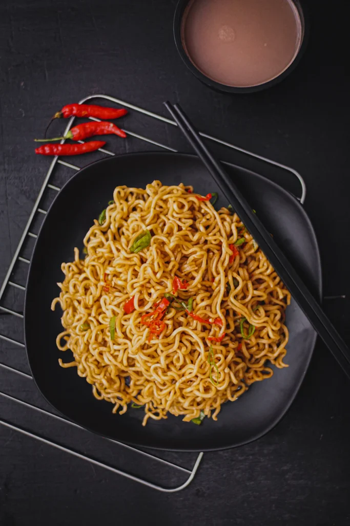 Bowl of stir fried ramen noodles