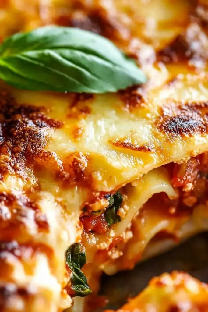 Serving of baked ziti with fresh basil