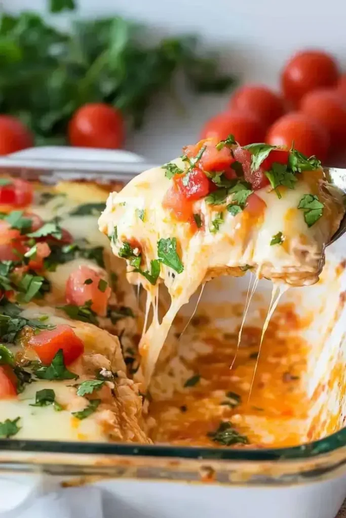 Cheesy salsa chicken bake fresh from the oven