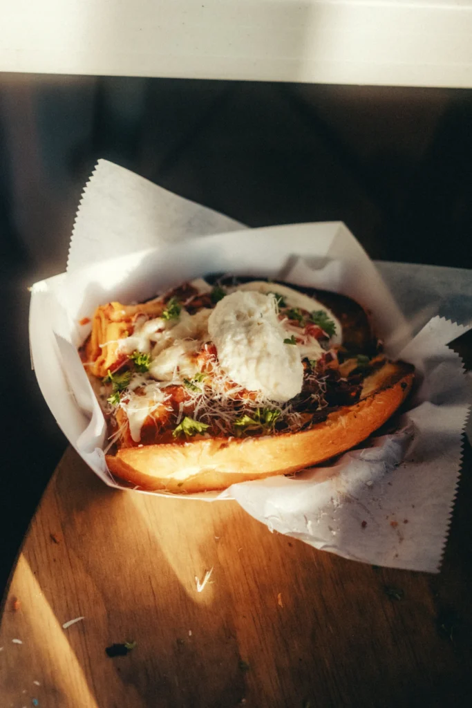 Thinly sliced beef with melted cheese
